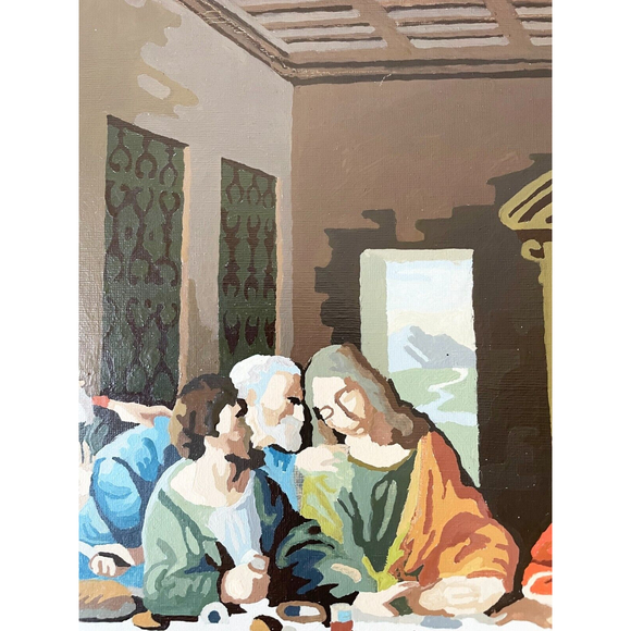 The Last Supper Paint By Number Completed & Framed Painting Vintage 18" x 35" - Picture 3 of 12